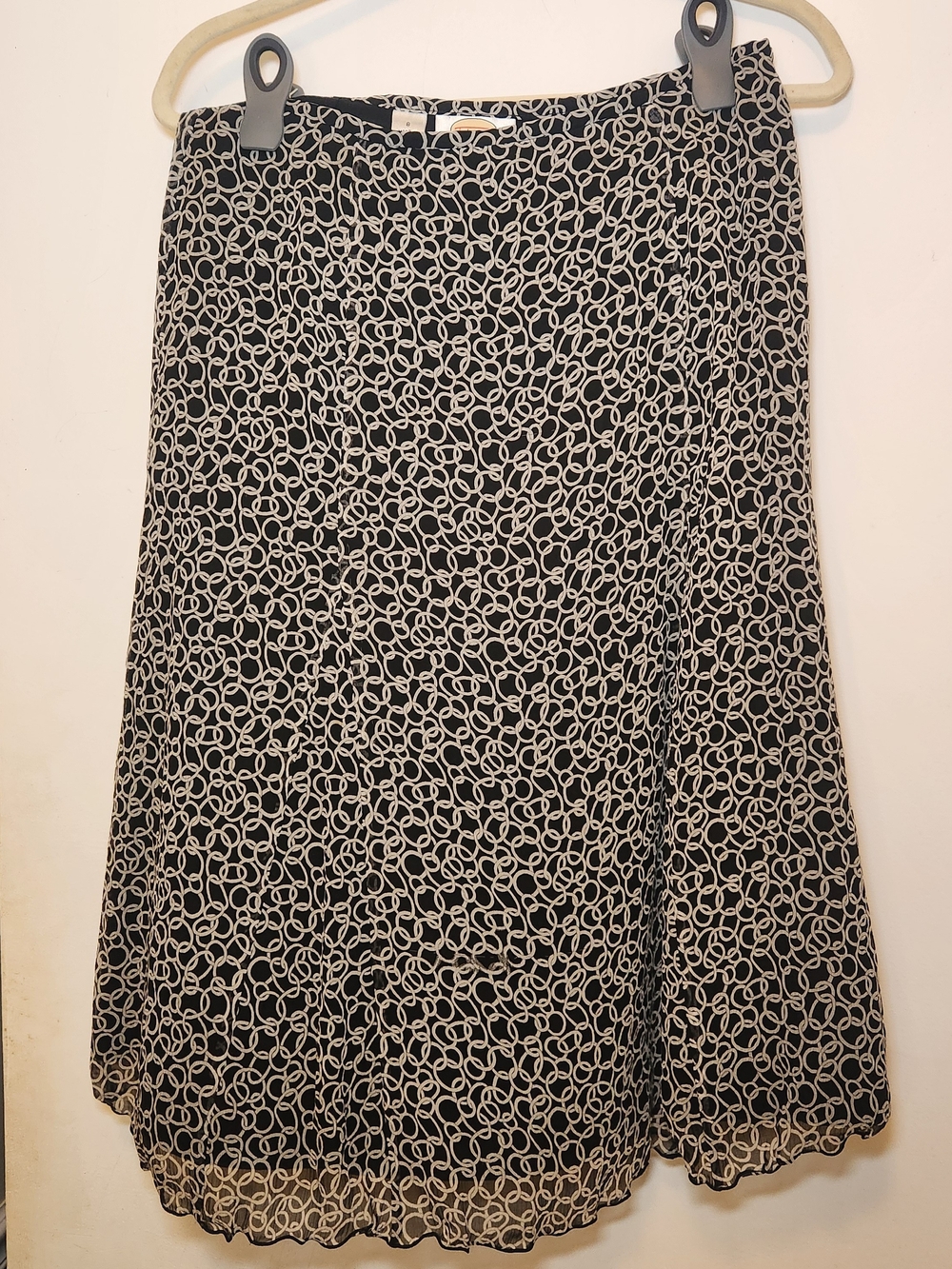 Talbots Vintage Black and White 100% Silk Loop-Print Midi Skirt 8